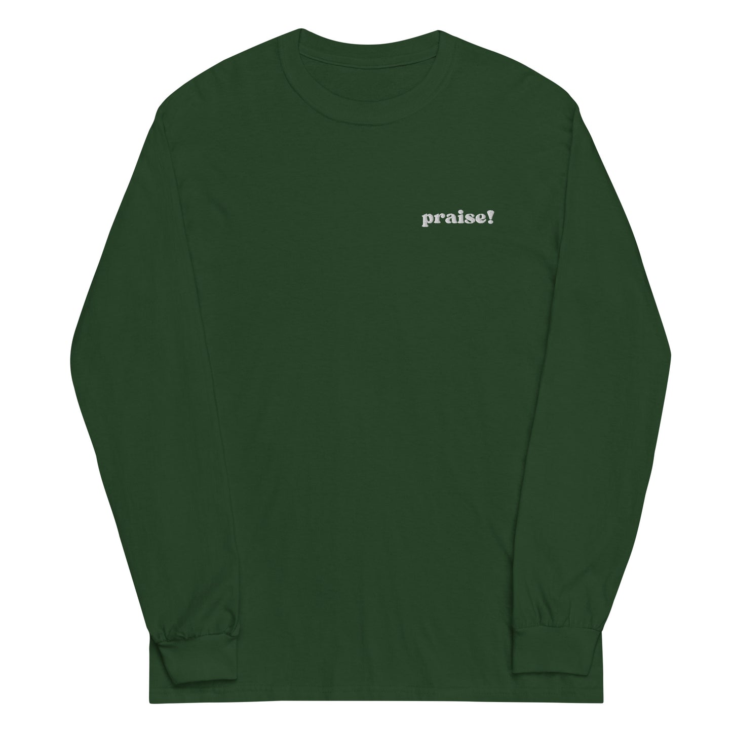 White Embroidered Praise! Long Sleeve Shirt
