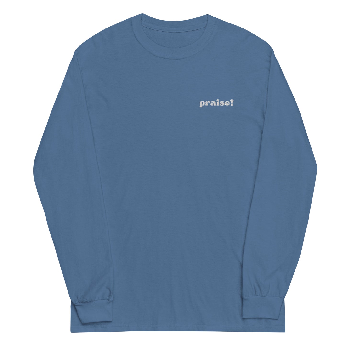 White Embroidered Praise! Long Sleeve Shirt