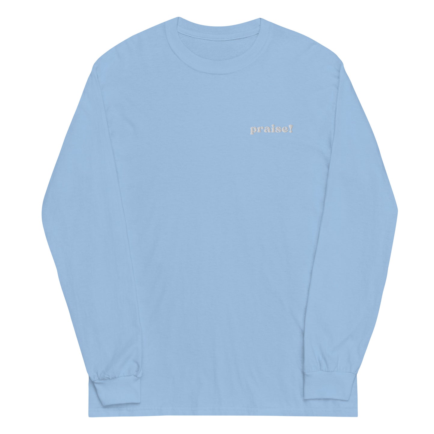 White Embroidered Praise! Long Sleeve Shirt