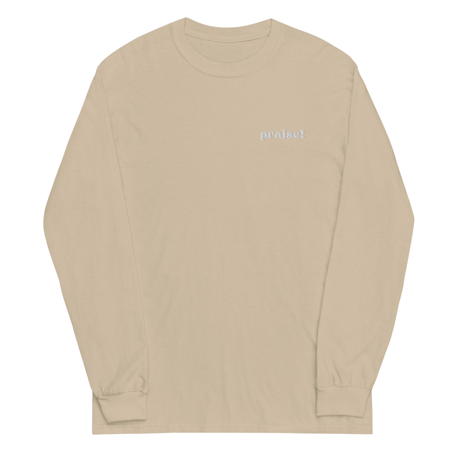 White Embroidered Praise! Long Sleeve Shirt