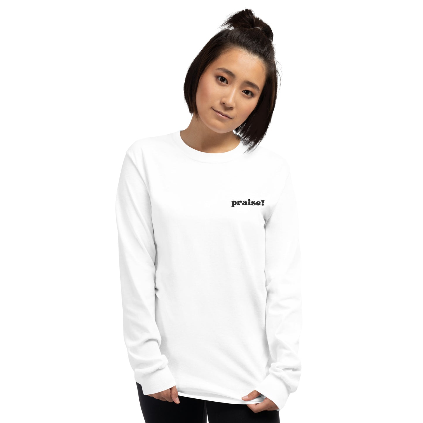 Black Embroidered Praise! Long Sleeve Shirt