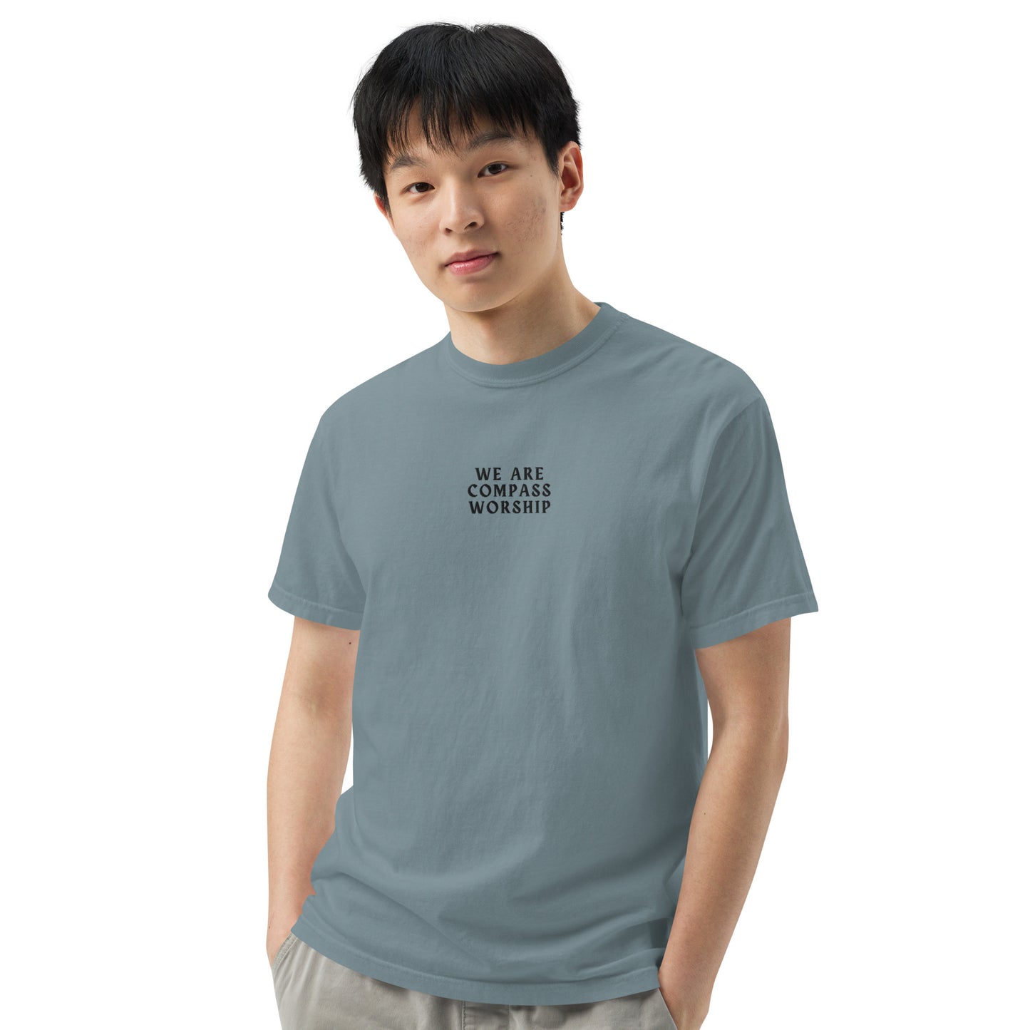 Embroidered We Are Compass Worship T-Shirt (Black Logo)