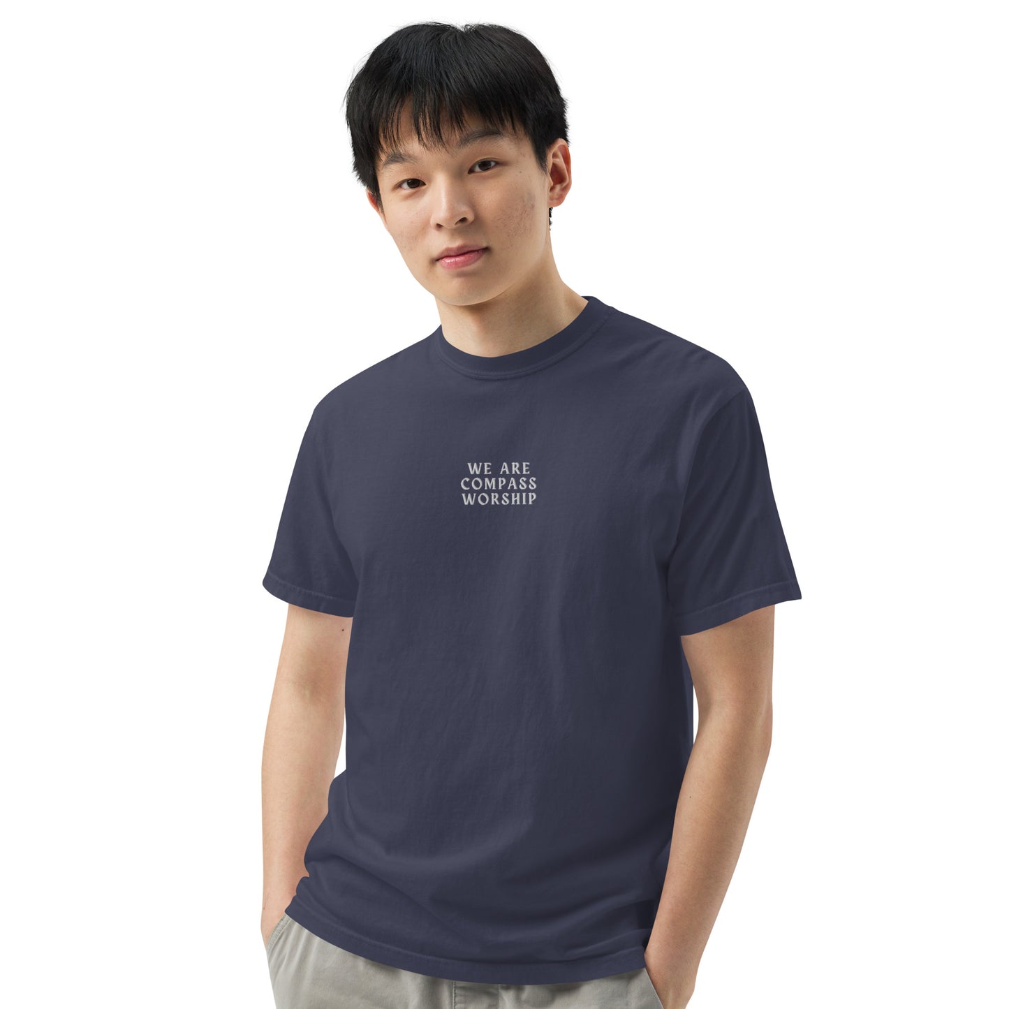 Embroidered We Are Compass Worship T-Shirt (White Logo)
