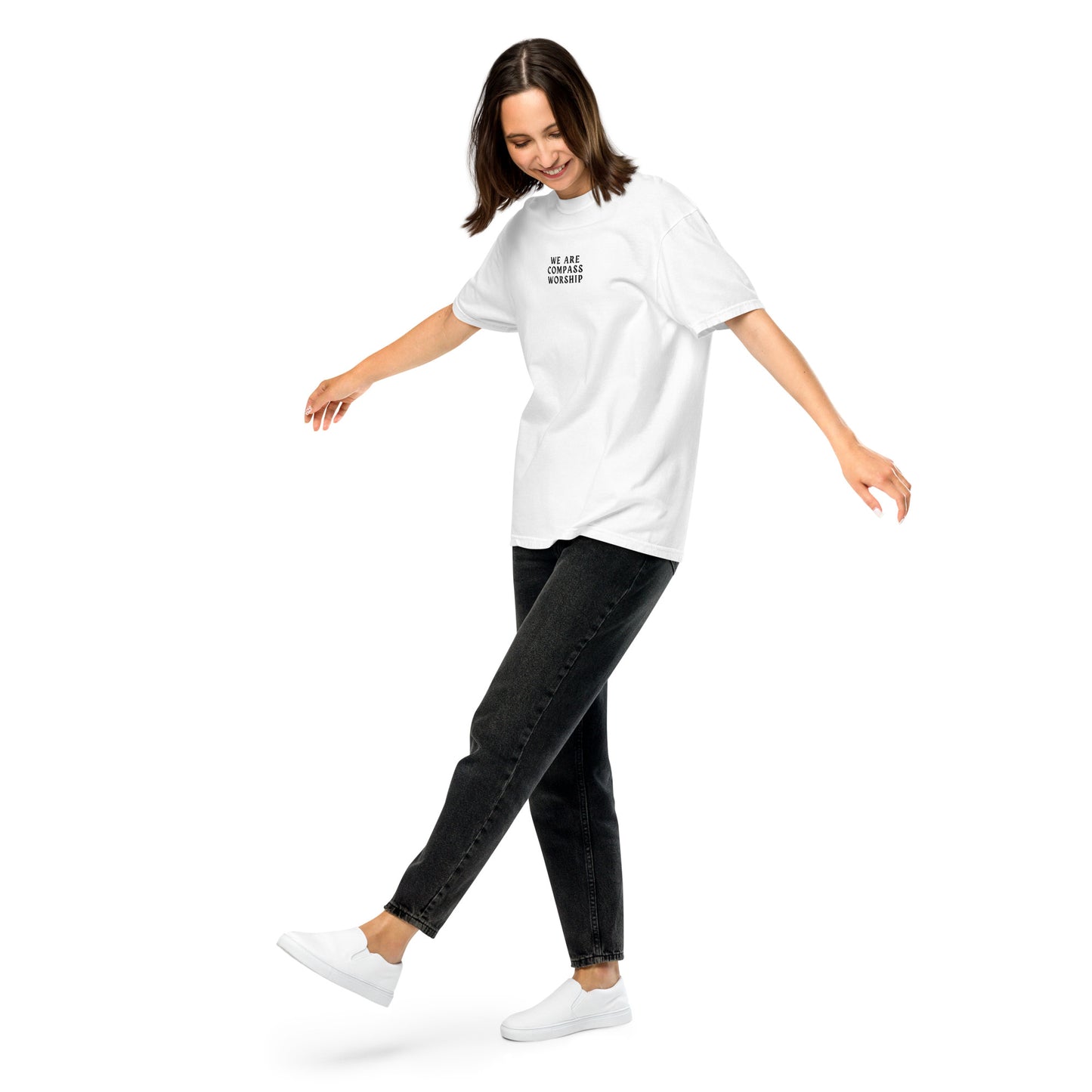Embroidered We Are Compass Worship T-Shirt (Black Logo)